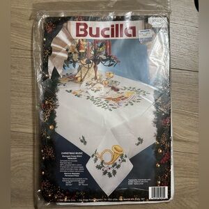 Bucilla Festive Holiday Tablecloth Kit with Red and Green Accents